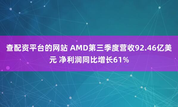 查配资平台的网站 AMD第三季度营收92.46亿美元 净利润同比增长61%